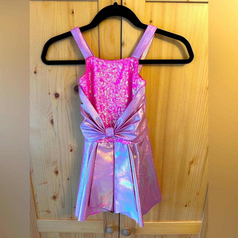 Revolution dance costume - pink sequin, shorts  under skirt Worn twice